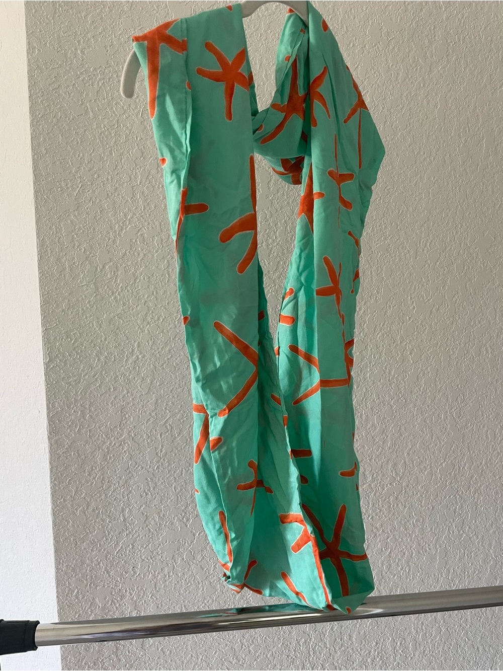 Aqua Scarf with Orange Abstract Motif - Women